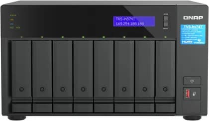Qnap TVS-h874T 8-Bay NAS Enclosure, Intel Core i9 16-Core, 64GB DDR4 RAM, Dual 2.5GbE LAN, Dual Thunderbolt 4 USB-C, PCIe Gen4 x8 Slot, Dual M.2 NVMe SSD Bays | TVS-H874T-I9-64G