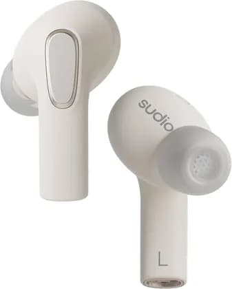 Sudio E3 Wireless Earbuds, Noise Isolation, Hybrid ANC, Microphone, Codec AAC, Bluetooth 5.3, Up to 30h Playtime, IPX4 Splashproof, Wireless and USB Type-C Charging, White | E3