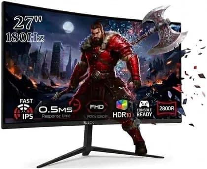 Black Gaming Monitor curved 27" 180Hz FHD Display, 1920x1080 Resolution, Fast 0.5ms, 2800R, FreeSync 100% sRGB Suitable for Esports Games Commercial, Home, Office, Black | BGM-PX24P-165
