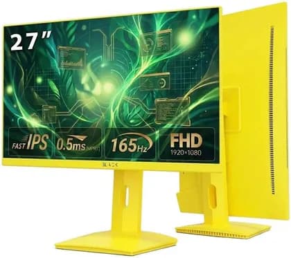 Black Gaming Monitor 27", 165Hz 1080P Computer Monitor Fast IPS FHD, Adaptive Sync, 0.5ms(MPRT), HDR10, 131% sRGB, HDMI Displayport, Tilt Pivot Height Adjustment, Yellow | BGM-SY27-165SE-YL