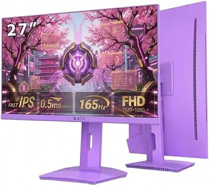 Black Gaming Monitor 27", 165Hz 1080P Computer Monitor Fast IPS FHD, Adaptive Sync, 0.5ms(MPRT), HDR10, 131% sRGB, HDMI Displayport, Tilt Pivot Height Adjustment, Purple | BGM-SY27-165SE-PU