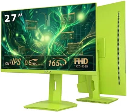 Black Gaming Monitor 27", 165Hz 1080P Computer Monitor Fast IPS FHD, Adaptive Sync, 0.5ms(MPRT), HDR10, 131% sRGB, HDMI Displayport, Tilt Pivot Height Adjustment, Green | BGM-SY27-165SE-GR
