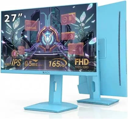 Black Gaming Monitor 27", 165Hz 1080P Computer Monitor Fast IPS FHD, Adaptive Sync, 0.5ms(MPRT), HDR10, 131% sRGB, HDMI Displayport, Tilt Pivot Height Adjustment, Blue | BGM-SY27-165SE-BL