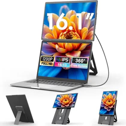 Teamgee N2 Laptop Screen Extender, 16" FHD 1200P IPS Portable Monitor for Laptops Detachable, Dual Monitor Portable Screen for Laptop with USB-C/MINI HDMI Port Plug n Play | N2