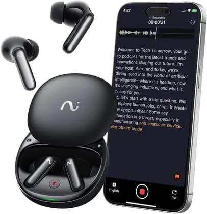 viaim RecDot Translation Earbuds, 11mm Dynamic Driver, 48dB Depth Active Noise Cancellation, Triple Microphones + Bone Conduction Mic, BT 5.2, 36 Hours Battery Life, Black | RECDOT