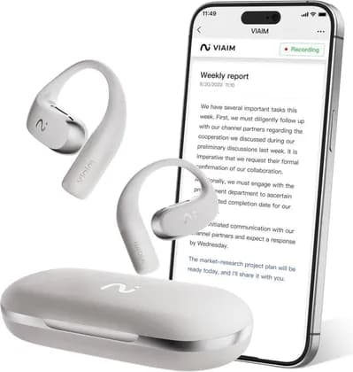 viaim OpenNote Earbuds, High-Polymer Racetrack-Shaped Dynamic Drive, 4 Microphones, Bluetooth 5.3, 35 Hours Battery Life, 0.8mm Resilient Memory Frame, 7m Working Range, Gray | OpenNote