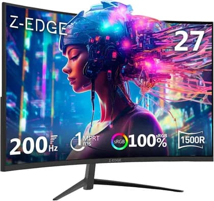 Z-EDGE UG27 Curved Gaming Monitor, 27" VA Display, FHD Resolution, 200Hz Refresh Rate, 1ms (MPRT) Response Time, AMD FreeSync Technology, 1500R Curvature, Black | UG27