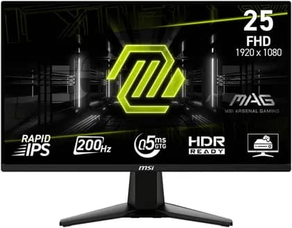 MSI MAG 255F E20 Gaming Monitor, 25" Rapid IPS Display, FHD Resolution, 200Hz Refresh Rate, 0.5ms (GtG) Response Time, AMD FreeSync Premium Technology, Black | 9S6-3BC21M-051