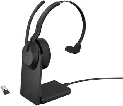 Jabra Evolve2 55 Link380a USB-A MS Mono Wireless Headset with Stand, 28mm Driver Size, Active Noise Cancellation, Built-In Mic, Up to 18 Hours of Battery Life, USB-A , Black | 25599-899-989