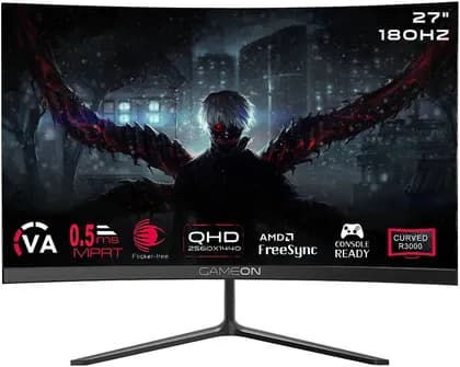 GAMEON GOC27Q180VA Curved Gaming Monitor, 27" VA Display, QHD Resolution, 180Hz Refresh Rate, 0.5ms MPRT Response, AMD FreeySync Technology, 16.7M Display Colors, Black | GOC27Q180VA