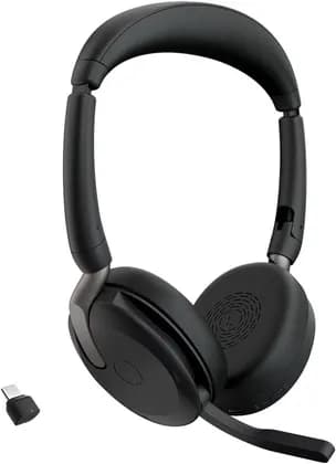 Jabra Evolve2 65 Flex Professional Headset, Hybrid Active Noise Cancellation with Memory Foam Padding, 360° Busylight, Optimized for Unified Communications, USB-C Dongle, Black | 26699-989-899