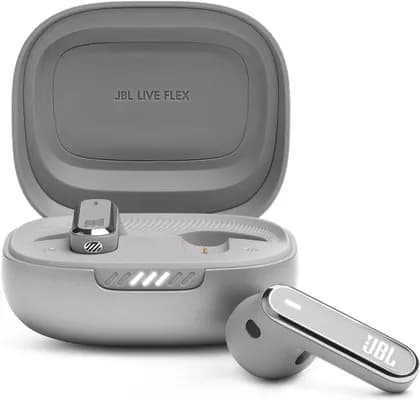 JBL Live Flex TWS Noise Cancelling Earbuds, Hi-Fi + Personi-Fi 2.0, 40H Battery, 6 Beam Forming Mics, Bluetooth 5.3, JBL Spatial Sound, Touch/Voice Control, IP54 Water Resist - Silver | JBLLIVEFLEXSVR