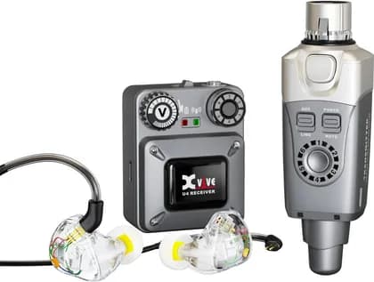 Xvive Audio U4T9 1-Person Wireless In-Ear Monitor System with T9 In-Ear Monitors, 2.4 GHz Band, 2 Drivers, Custom Unified Crossover, 24-Bit/48 kb/s, 5 ms Latency, 5 H Battery Life | U4T9