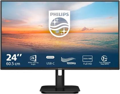 Philips 1000 Series Monitor, 24" IPS Display, FHD Resolution, 100Hz Refresh Rate, 1ms (MPRT) Response Time, 16.7m Color Display, SmartImage Game, Mega Infinity DCR, Flicker Free, Black | 24E1N1300A