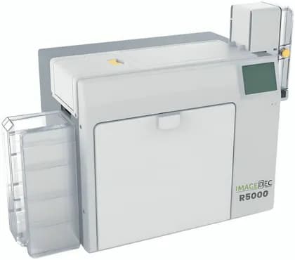 Fipka ImageDec R5000 Reverse Transfer Card Printer, Dual Sided ID Card Printer, High Resolution PVC Card Printing Machine with Touchscreen LCD, White | ImageDec R5000