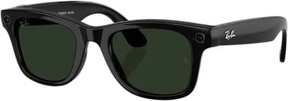 Ray-Ban Meta Wayfarer Gen 2 Sunglasses, Built-in 12 MP Camera, Autocapture, Open-Ear Audio, Green Transition Lenses, Size 50, Shiny Black | 8056262721292