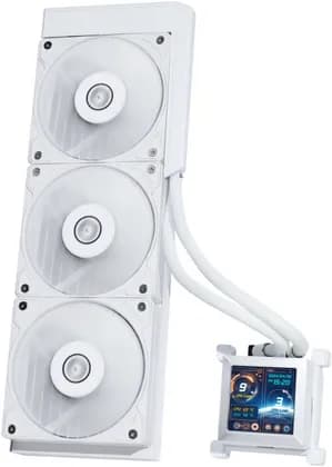 Lian-Li HydroShift LCD 360S AIO Liquid CPU Cooler, 360mm Radiator, 2.88" IPS Display, 3800 RPM Pump Speed, 2500 RPM Fan Speed, 73.14 CFM Airflow, FBD Bearing Type, White | G89.GHSLCD36SW.00