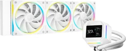DeepCool LM360 Liquid CPU Cooler, 2.4" IPS Display, 360mm Radiator, 3x 120mm FL12 SE aRGB Fans, 2400 RPM Fan Speed, 66.23 CFM AirFlow, Hydro Bearing Type, White | R-LM360-WHDMMC-1