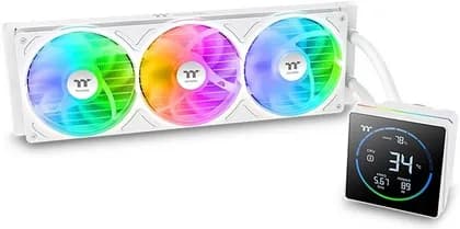 Thermaltake TH360-S V3 ARGB Sync AIO Liquid Cooler, 360mm Radiator, Single Frame Fan, 2500 RPM Fan Speed, 85.29 CFM Fan Airflow, Segment LCD Display, White | CL-W472-PL12SW-A