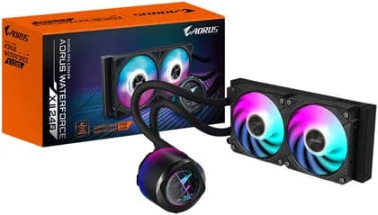 GIGABYTE AORUS WATERFORCE X II 240 Liquid CPU Cooler, 240mm Radiator, 2x 120mm ARGB Fans, 2400 RPM Fan Speed, 72 CFM Fan Airflow, Rubber Tube with Nylon Sleeve, Black | AORUS-WATERFORCE-X-II-240