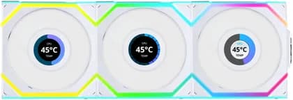 Lian-Li UNI FAN SL Wireless LCD Reverse Case Fan, 120mm Fan Size, 1900 RPM Fan Speed, 51.45 CFM Fan Airflow, Fluid Dynamic Bearing Type, Pack of 3, White | 12RSLLCD1W3W