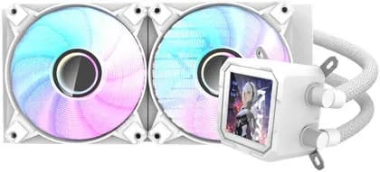 DarkFlash Wave DV240S Liquid CPU Cooler, 240mm Radiator, 2x 120mm aRGB Fans, 3.2" IPS Display, 64.05CFM Fan Airflow, 1800 RPM Fan Speed, 30dBa Noise Level, Copper Base Water Block, White | DV240S