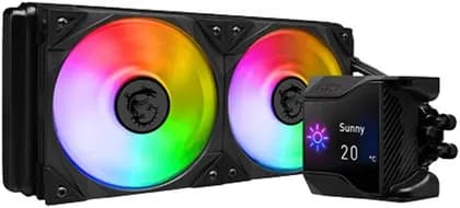 MSI MPG CORELIQUID D240 AIO Liquid Cooler With 2.4” IPS Display, 240mm Radiator, 2 x MSI Torx ARGB & PWM Controlled Fan, 2800 RPM, 77.4 CFM, Two Ball Bearing, Reinforced Tubing, Black | 936-6A1611-005