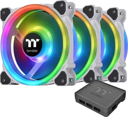 Thermaltake Riing Trio 12 TT Premium Edition Radiator PWM Fan, 30 Single LEDs, Patented RGB, 1200mm Fan Size, 500-1500 RPM Speed, 41.13 CFM Max Airflow, 3 Pack, White | CL-F126-PL12SW-A