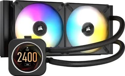 Corsair iCUE H100i Elite LCD Display Liquid CPU Cooler, 380mm Tubing Length, 2x120mm Fans, 240mm Radiator, 10-30.4 dBA Noise Level, Split-Flow Copper Cold Plate, Black | CW-9060061-WW
