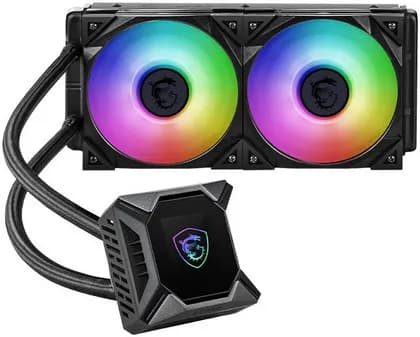 MSI MPG Coreliquid K240 V2 AIO Liquid CPU Cooler, 2.4" LCD Display 240mm Radiator, Two Ball Bearing Fan, ARGB Lighting Controlled, 0-2500 RPM Speed, 77.4CFM Airflow, Black | 9S6-6A0311-038