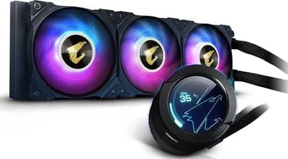 Gigabyte Aorus Waterforce X 360 AIO Liquid Cooler, 3 x120mm ARGB Fan, RGB Fusion 2.0 and Aorus Engine, 360mm Radiator, 60x60mm Full Color LCD, Black | AORUS-WATERFORCE-X-360