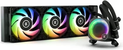 EK-Nucleus AIO CR360 Lux D-RGB Liquid CUP Cooler, 360mm Radiator, 120mm EK-Loop FPT Fans, 2300 RPM Fan Speed, 72 CFM Airflow, Rotatable Pump Top, ARGB Lighting, Black | 3831109851685