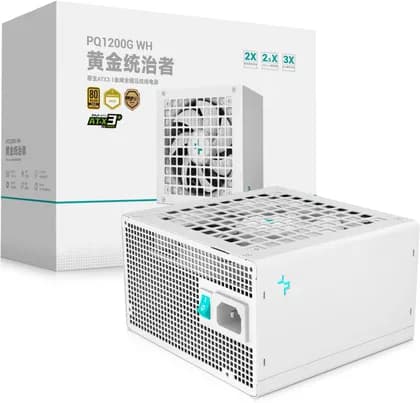 DeepCool PQ1200G Modular Power Supply, 1200W, ATX 12V V3.1, 80 Plus Gold, 12V-2X6 PCIe 5.1, FDB Fan, Japanese Capacitors, Full Protection, White | R-PQC00G-FD1W-JGUK-V1