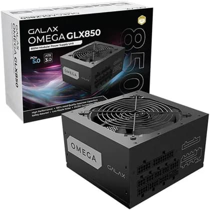 GALAX OMEGA GLX850 Full-Modular Power Supply, 850W Power, 80 PLUS Gold Efficiency, Cybenetics Gold, 105° C-Rated Capacitors, 120mm Fluid Dynamic Bearing, Black | PGO85GPTNAFB0