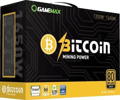 GameMax GM-1650 1650W Bitcoin Mining ATX Power Supply, 80 Plus Gold, 87% Efficiency, 100V-240V Input Range, + 12v1 Rail, 140mm Fan, Active PFC, Black | GM-1650