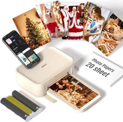 iDPRT CP4100 4x6 Photo Printer with 20 Sheets Photo Papers & 1 Ribbons-Portable Photo Printer Printing for iOS & Android Smartphones, Beige | CP4100
