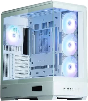 Zalman P50 DS ATX Mid-Tower Computer Case, 4x 120mm Pre-Install Fan, Up to 360mm Radiator & 10x 120mm Fan Support, Steel, Plastic, Tempered Glass, White | P50-DS