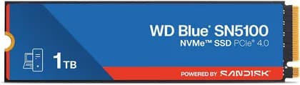 Sandisk WD Blue SN5100 Internal Solid State Drive, 1TB Capacity, 7100MB/s Read & 6700MB/s Write Sequential Speed, PCIe Gen 4.0, M.2 2280 Form Factor, Blue | WDS100T5B0E