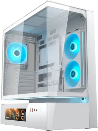 Cougar CFV235 Vision ATX Mid-Tower Computer Case, Tempered Glass Panels, Unity 240mm Reversed Fan + 120mm aRGB Fan, Vertical GPU Mount, 385mm GPU/170mm CPU Support, White | 382DA40.0004