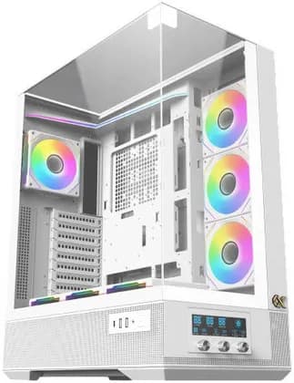 Xigmatec Vision Pro Arctic E-ATX Computer Case, 1x G24A Arctic + 7x G24A Arctic Reverse Pre-Installed Fans, 480mm Radiator Support, LCD Display Panel, 3x Tempered Glass Panel, White | EN45172
