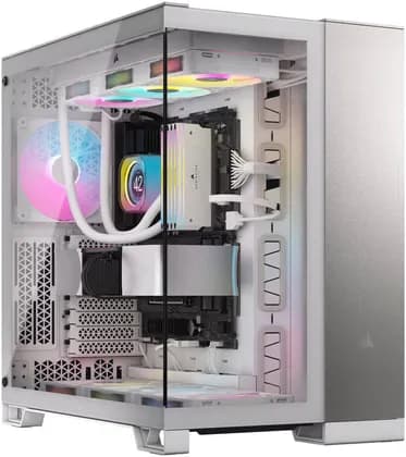 Corsair 6500X Mid-Tower Computer Case, Up to 360mm Radiator & 10x Fan Support, Tempered Glass, Dual Chamber, Modern Front Panel I/O, Wide Cooling Flexibility, White / SatinGrayAluminum | CC-9011285-WW