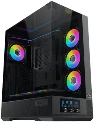 Xigmatek Vision Pro E-ATX Computer Case, 1x G24A + 7x G24A Reverse Pre-Installed Fans, 480mm Radiator Support, LCD Display Panel, 9x Expansion Slot, 3x Tempered Glass Panel, Black | EN45158