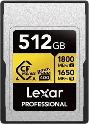 Lexar Gold Series Professional 512GB CFexpress 4.0 Type-A Memory Card, Up to 1800MB/s Read & 1650MB/s Write, VPG400, High-Speed Performance for 8K Video & Pro Photography | LCAEXG4512G-RNENG