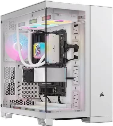 Corsair 6500X Mid-Tower Computer Case, Up to 360mm Radiator & 10x Fan Support, Tempered Glass, Dual Chamber Design, Modern Front Panel I/O, Wide Cooling Flexibility, White | CC-9011258-WW