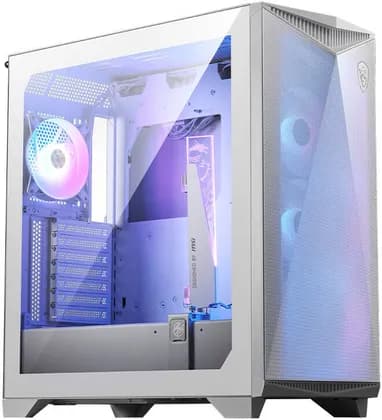 MSI MPG Gungnir 300R Airflow Mid Tower Case, Tempered Glass Side Panel, Up to 360mm Radiator Support, 4 x 120mm ARGB Preinstalled Fans, 2 x USB 3.2 Type-A, 1 x USB 3.2 Type-C, White | 306-7G21W21-W57