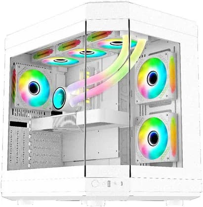 WJCOOLMAN Y40 - 6F ATX Mid Tower Gaming PC Case, Tempered Glass Pannels, Up to 360mm Radiators Support, 6x Pre Installed UNI Fans, "3.5"HDD *2. "2.5" SDD*2, USB 3.0/Type-C, White | 6974215270067