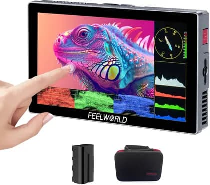 FEELWORLD P6X Touchscreen Camera Monitor, 5.5" 1000 Nits Ultra-Bright Screen Full HD IPS Display, 4K HDMI Input & Output, HDR and 3D LUT Support, Aluminum Alloy Body, Black P6X