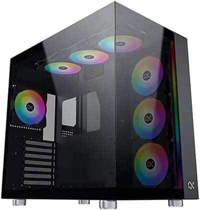Xigmatek Aqua Ultra Super Tower Computer Case, 0.8mm SPCC Thickness Material, Up to 360mm Radiator & 10*Fans Support, 3*Tempered Glass Panel Design, Screwless & Tool-less Design, Black | EN40672