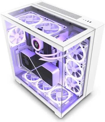 NZXT H9 Elite Dual-Chamber ATX Mid-Tower PC Case, Unique Glass Panel, Intuitive Cable Mgt, 360mm Radiators & 10x120mm Fans Support, Built-in RGB & Fan Controller, USB 3.2 Type-C/A, White | CM-H91EW-01