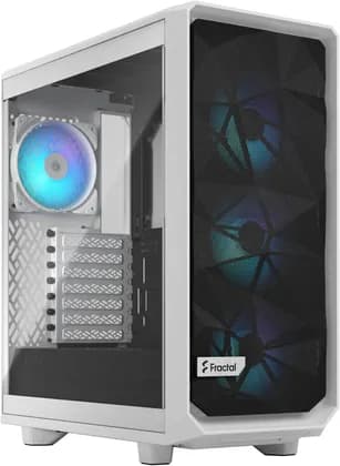 Fractal Design Meshify 2 Compact RGB TG ATX Mid Tower PC Case, Temp Glass Panel, High-Airflow, Up to 360mm Radiator & 7x120mm Fans, Up to 2x HDDs or 6x SSDs, USB 3.1 Type-C/3.0, White | FD-C-MES2C-08